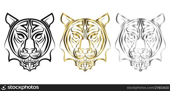 Three color black gold and silver line art of tiger head Good use for symbol mascot icon avatar tattoo T Shirt design logo or any design