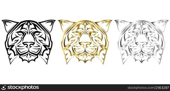 three color black gold and silver line art of tiger head Good use for symbol mascot icon avatar tattoo T Shirt design logo or any design