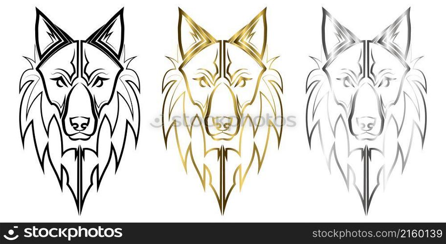 Three color black gold and silver line art of wolf head Good use for symbol mascot icon avatar tattoo T Shirt design logo or any design you want