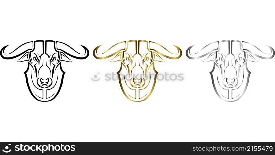 Three color black gold and silver Line Vector Illustration front view of Bull. It is signs of the taurus zodiac.