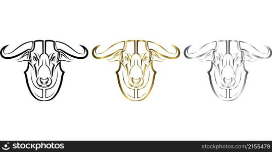 Three color black gold and silver Line Vector Illustration front view of Bull. It is signs of the taurus zodiac.