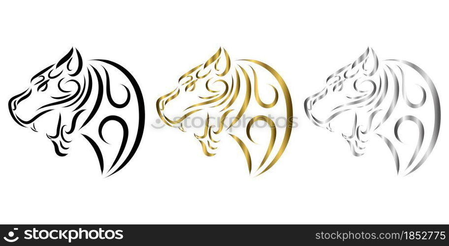 three color black gold silver line art of tiger head. Good use for symbol, mascot, icon, avatar, tattoo, T Shirt design, logo or any design