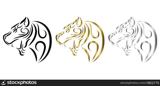 three color black gold silver line art of tiger head. Good use for symbol, mascot, icon, avatar, tattoo, T Shirt design, logo or any design