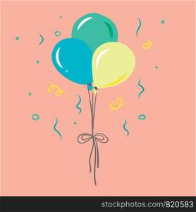 Three colorful balloons in pink background vector or color illustration