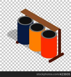 Three colorful selective trash cans isometric icon 3d on a transparent background vector illustration. Three colorful selective trash cans isometric icon