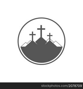 Three crosses on Calvary. Christian emblem template. Passion of Christ. Sin-offering. Flat isolated Christian vector illustration, biblical background.. Three crosses on Calvary. Christian emblem template. Flat isolated Christian illustration