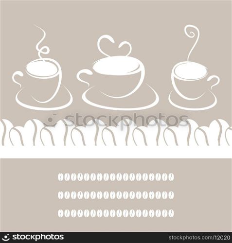 Three cups. Three cups of coffee on a grey background. A vector illustration