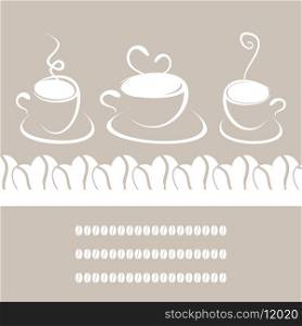 Three cups. Three cups of coffee on a grey background. A vector illustration