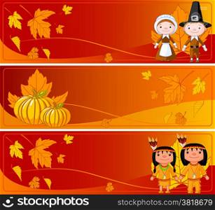 Three Cute Thanksgiving and autumn horizontal Banners