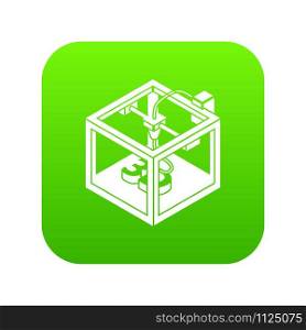 Three d printer icon green vector isolated on white background. Three d printer icon green vector