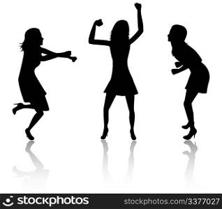 Three dancing women. Vector illustration