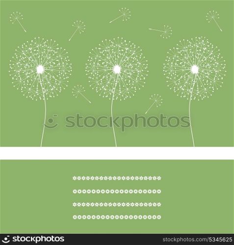 Three dandelions in the green sky. A vector illustration