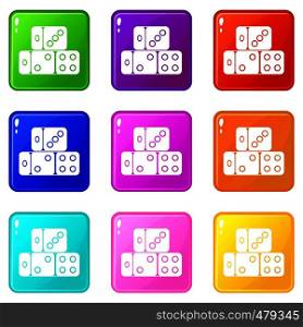 Three dice cubes icons of 9 color set isolated vector illustration. Three dice cubes set 9