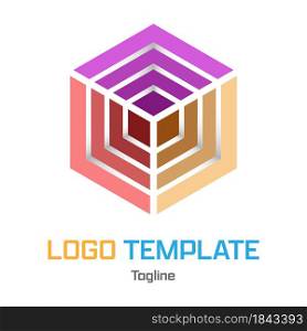 three-dimensional cube template for a logo, sticker or brand of a business, company or corporation. Flat style