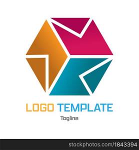 three-dimensional cube template for a logo, sticker or brand of a business, company or corporation. Flat style
