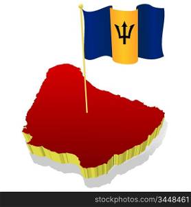 Three-dimensional image map of Barbados with the national flag