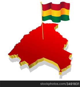 Three-dimensional image map of Bolivia with the national flag