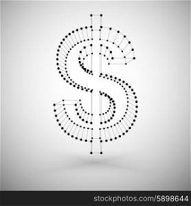 Three dimensional mesh stylish dollar sign on white background, single color clear vector.