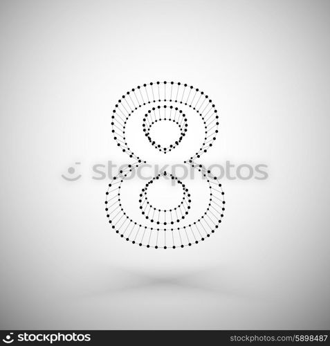 Three dimensional mesh stylish number on white background, single color clear vector.