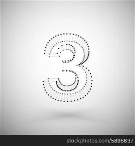 Three dimensional mesh stylish number on white background, single color clear vector.