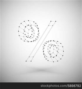 Three dimensional mesh stylish percent sign on white background, single color clear vector.