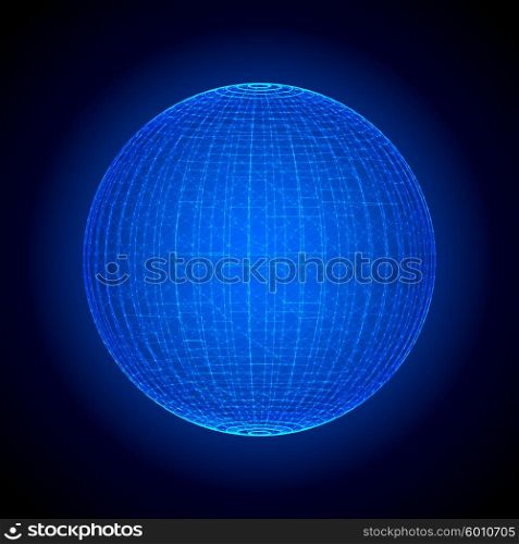 three dimensional sphere. 3d sphere in blue color networking space futuristic concept