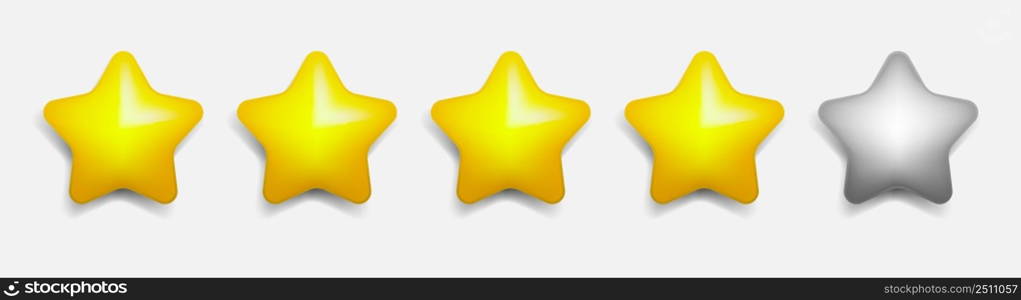 Three dimensional star rating, set of five.