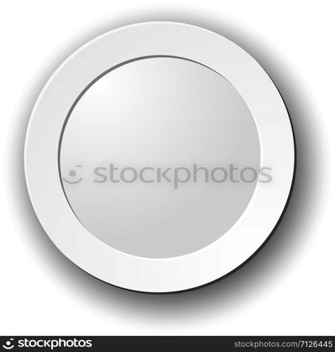 Three-dimensional white circle with space for text and shadow.