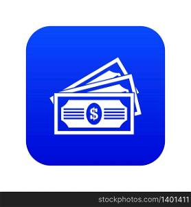 Three dollar bills icon digital blue for any design isolated on white vector illustration. Three dollar bills icon digital blue