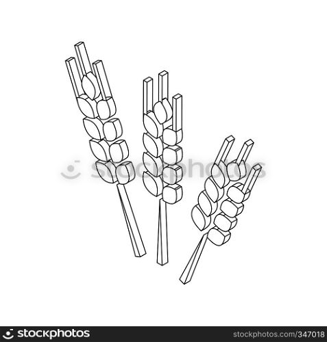 Three ears of barley icon in isometric 3d style on a white background. Three ears of barley icon, isometric 3d style