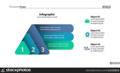 Three elements process chart slide template. Business data. Infochart, diagram, design. Creative concept for infographic, presentation, report. Can be used for topics like marketing, finance, banking.