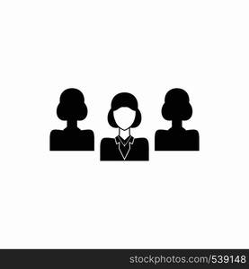 Three female avatars icon in simple style isolated on white background. Concept for business teamwork. Teamwork icon, simple style