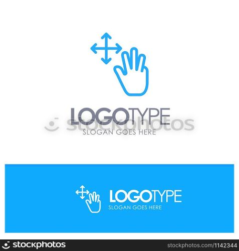 Three, Finger, Gestures, Hold Blue Outline Logo Place for Tagline