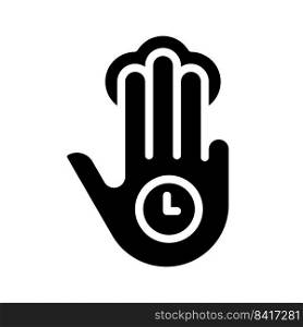 Three finger holding black glyph icon. Multi touch technology. Tap and hold. Long press. Touchscreen control. Silhouette symbol on white space. Solid pictogram. Vector isolated illustration. Three finger holding black glyph icon