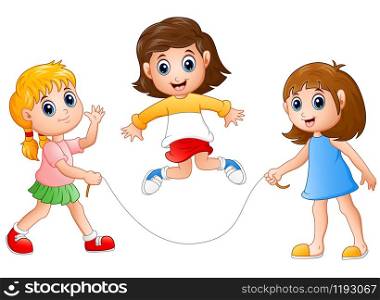 Three girls playing jump rope