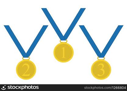 three gold medal award white background vector illustration