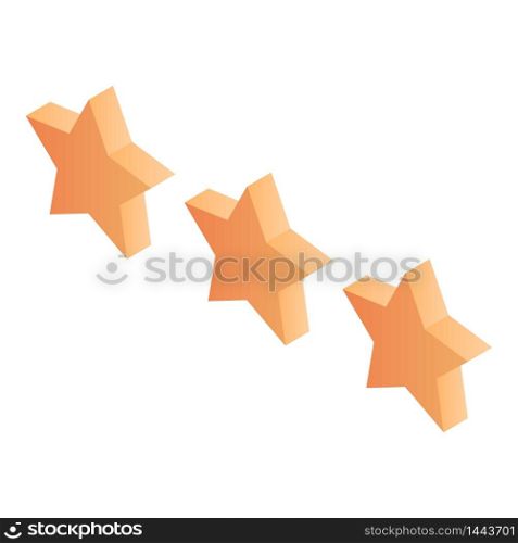 Three gold stars icon. Isometric of three gold stars vector icon for web design isolated on white background. Three gold stars icon, isometric style