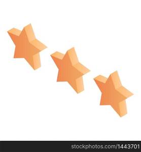 Three gold stars icon. Isometric of three gold stars vector icon for web design isolated on white background. Three gold stars icon, isometric style