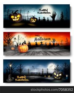 Three Halloween Spooky banners. Vector