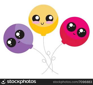 Three happy balloons, illustration, vector on white background.
