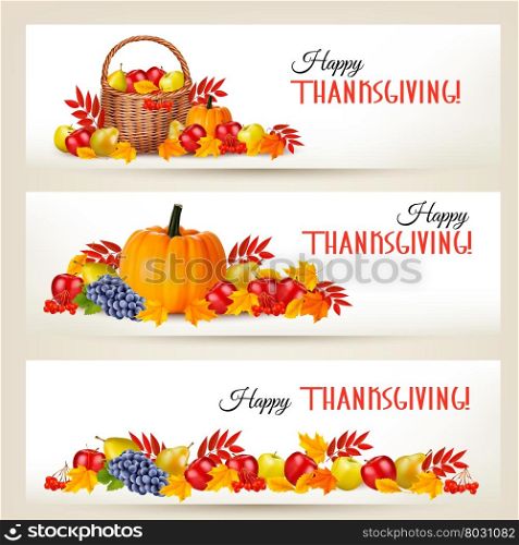Three Happy Thanksgiving Banners. Vector.