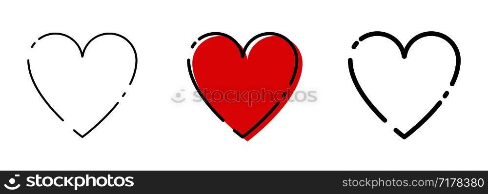 Three Heart icons Red and Black Color in trendy flat style. Hearts icons. Eps10. Three Heart icons Red and Black Color in trendy flat style. Hearts icons
