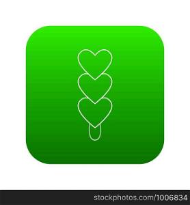 Three hearts ice cream icon green vector isolated on white background. Three hearts ice cream icon green vector
