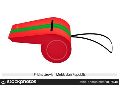 Three Horizontal Bands of Red, Green and Red with Golden Hammer, Sickle and Star of The Pridnestrovian Moldavian Republic or Transnistria Flag on A Whistle.