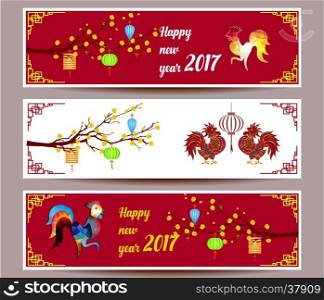 Three Horizontal banners set for chinese new year of rooster