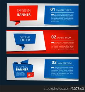 Three horizontal banners with abstract modern background and place for your text. Vector illustrations set banner template for business or presentation. Three horizontal banners with abstract modern background and place for your text. Vector illustrations set