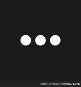 Three horizontal dots menu dark mode glyph ui icon. Meatballs menu. User interface design. White silhouette symbol on black space. Solid pictogram for web, mobile. Vector isolated illustration. Three horizontal dots menu dark mode glyph ui icon