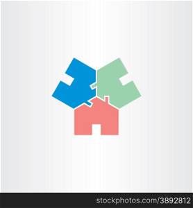 three houses in circle home icon design