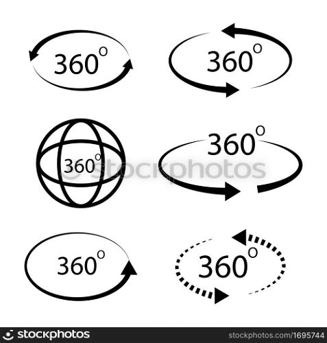 Three hundred and sixty degrees icon. Arrows circle shape. Different signs. Simple art. Vector illustration. Stock image. EPS 10.. Three hundred and sixty degrees icon. Arrows circle shape. Different signs. Simple art. Vector illustration. Stock image.