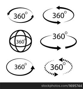 Three hundred and sixty degrees icon. Arrows circle shape. Different signs. Simple art. Vector illustration. Stock image. EPS 10.. Three hundred and sixty degrees icon. Arrows circle shape. Different signs. Simple art. Vector illustration. Stock image.